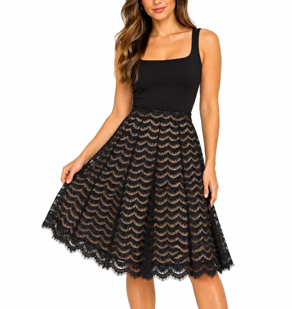 Apt. 9 Black/Beige Chevron Lace A-Line Knee Length Lined Skirt Size 12